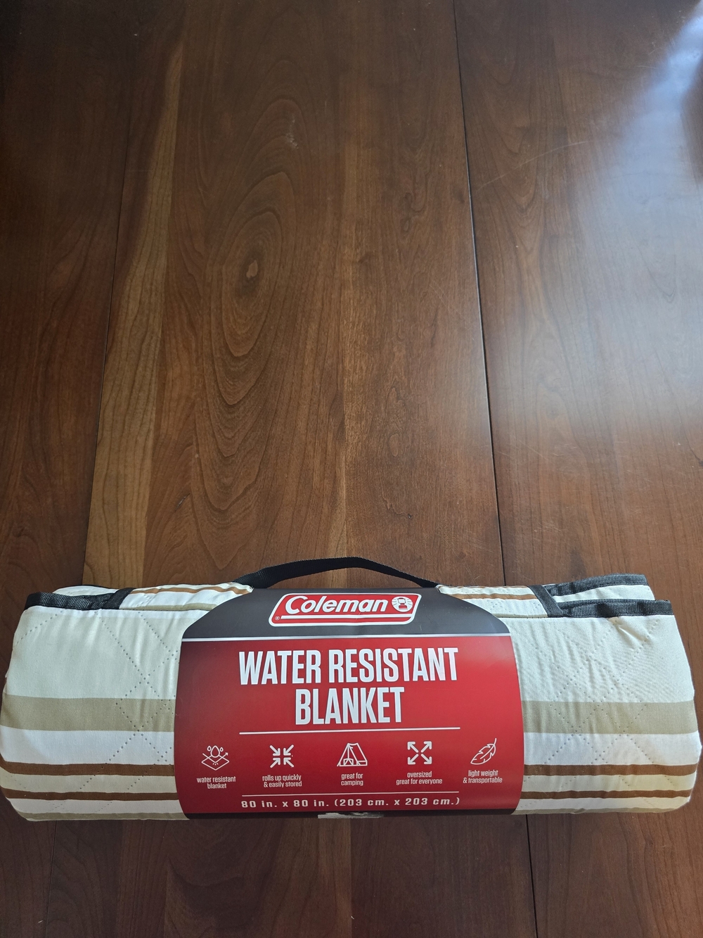 Coleman Beige and Brown Striped Water-Resistant Blanket, New with Tags, 80"x80"